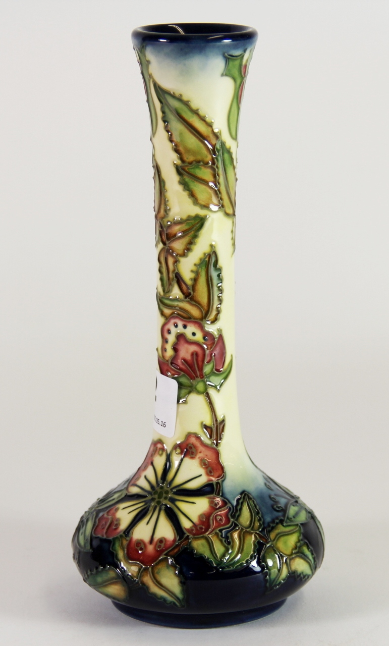 A Moorcroft 'Sweet Briar' design vase by Rachel Bishop, dated 1997, H. 21cm, Excellent condition.