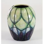 A Moorcroft 'Indigo' pattern vase by Emma Bossons, c. 1999, H. 10cm, (Boxed). Excellent condition.