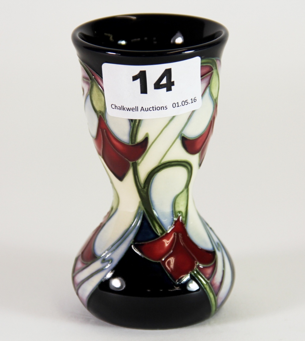 A Moorcroft 'Dewdrop' pattern vase by Emma Bossons, c. 2007, H. 11cm, (Boxed). Excellent condition.