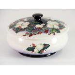 A Moorcroft 'Snowberry' pattern circular box and lid signed by Emma Bossons, c. 2005, Dia. 13cm,