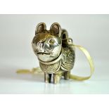 An interesting Japanese silver pounce pot of a cat, H. 5.5cm.