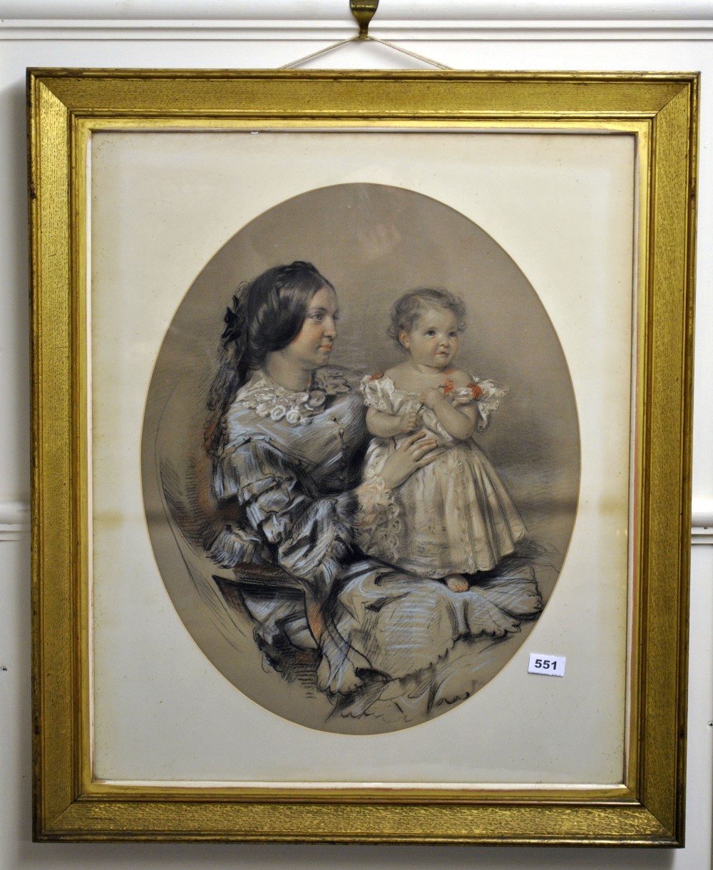 A gilt framed Victorian pastel of a mother and child, 70 x 83cm.