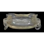 A superb Chinese carved rock crystal lotus bowl with integral carved ring handles, W. 13 x 11 x 4cm.