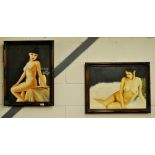 Two framed paintings on canvas of nude oriental girls, 54 x 69cm.