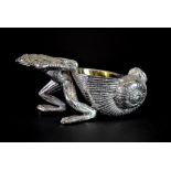 A gilt lined silver plate frog and shell salt, L. 10cm.