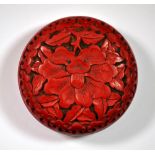 A Chinese red lacquer circular ink box, Dia. 7cm.