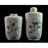 Two Chinese erotic carved bone snuff bottles.