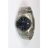 Gents blue faced Omega DeVille stainless steel quartz wrist watch.