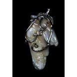 A large silver mounted baroque pearl pendant.