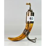 A hallmarked silver mounted wild boar tusk cigar lighter, H. 14cm.