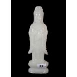 A lovely Chinese polished white jade / hard stone figure of the Goddess Guan Yin, H. 28cm.