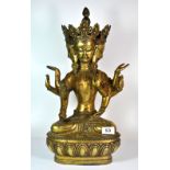 A superb large Tibetan gilt bronze figure of Ushnishavigaya Namgyalma (Buddha of longevity) on a