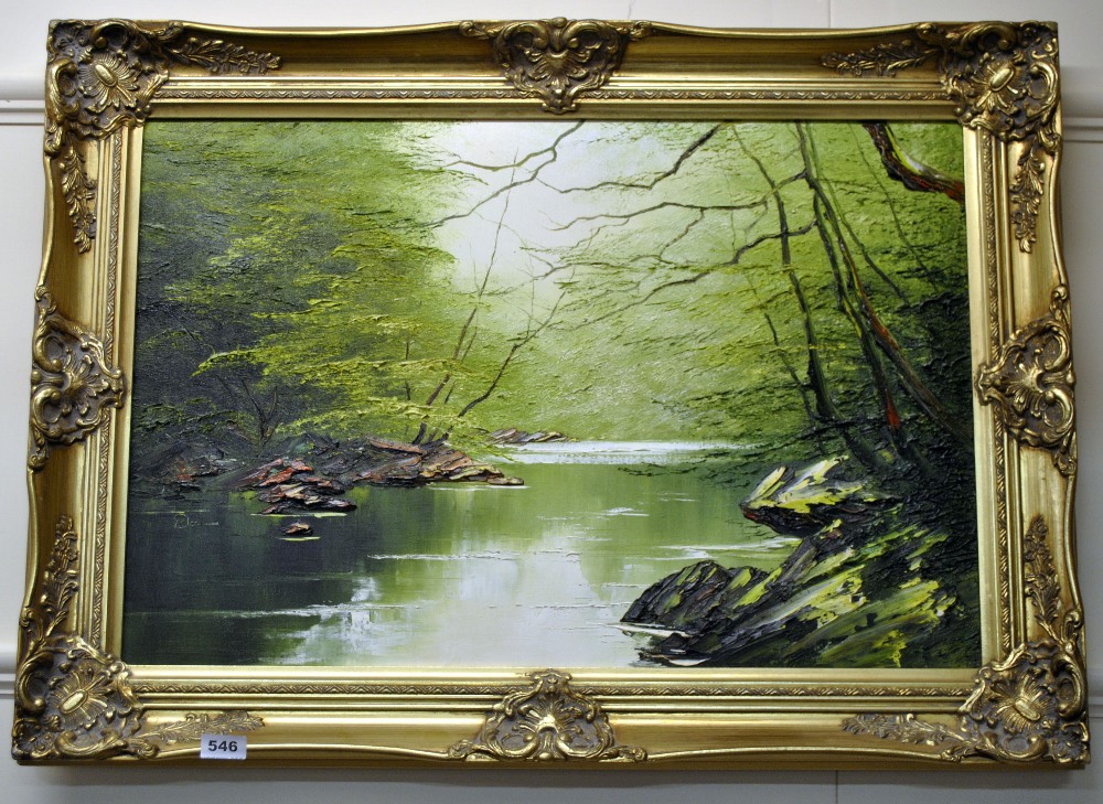 A large gilt framed pallet knife oil on canvas, 92 x 68cm.