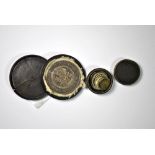 An early coin box and tiny silver coin contents together with a rosewood coin case containing a 1813