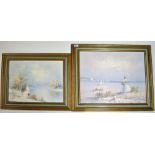 Two framed oils on canvas, 75 x 65cm & 64 x 54cm.