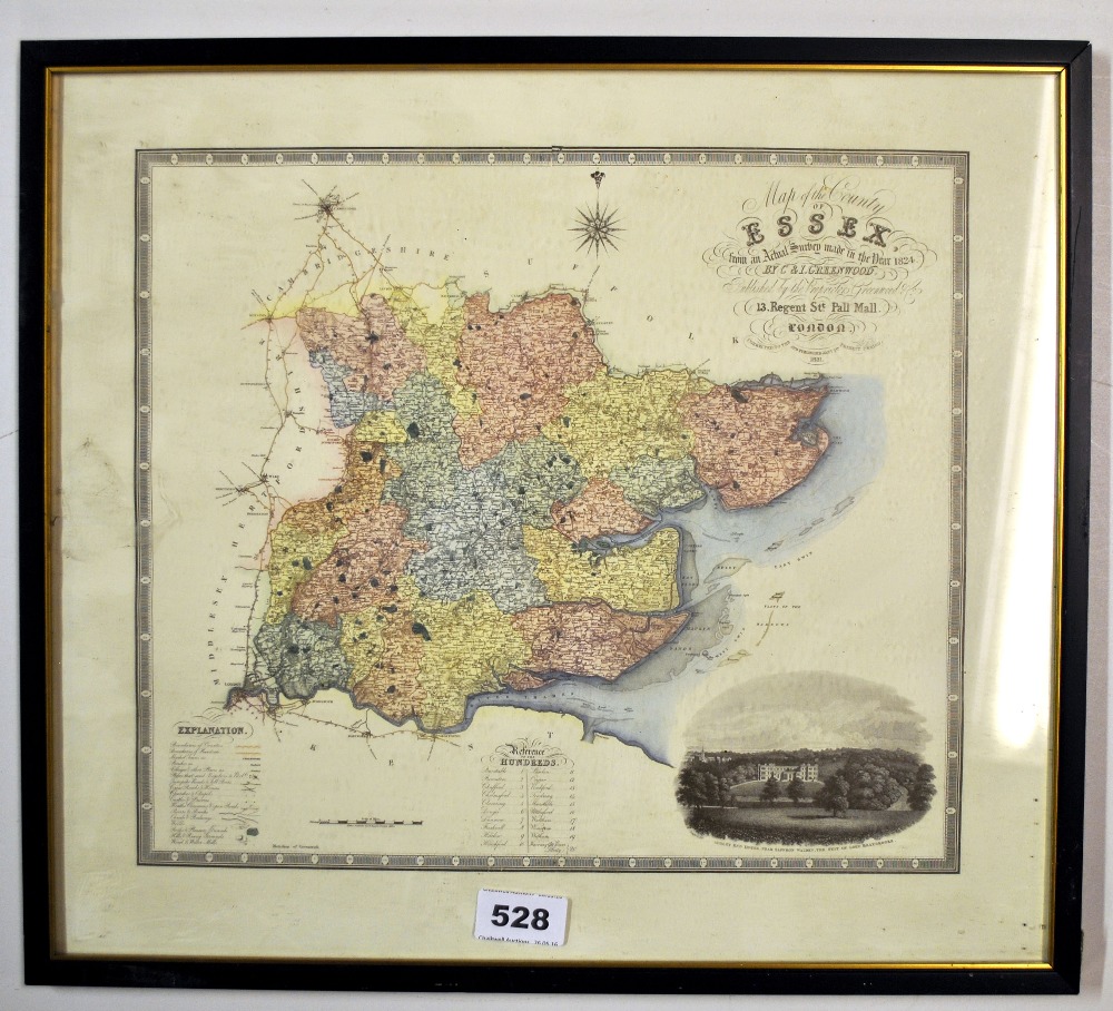 A framed map of Essex, 45 x 40cm.