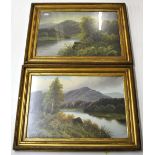 A pair of large signed Victorian oils on board of Highland scenes, 93 x 68cm.