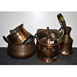 A quantity of copper items and 3 silver plated coasters.