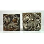 Two mid 20th century Chinese carved soapstone seals, H. 3 x 5 x 5cm.