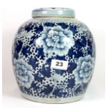 A 19th century Chinese hand painted porcelain jar and lid (minor chip inside jar lid), H. 23cm.