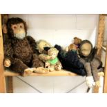 A quantity of vintage monkey toys and a Scotty dog night dress case.