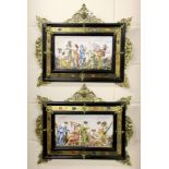 A pair of ornately framed Naples porcelain panels, W. 57cm, H. 45cm. Est. £800 - 1200.