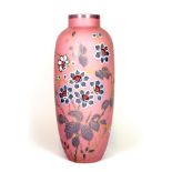 A 19th century enamelled pink satin glass vase, H. 33cm.