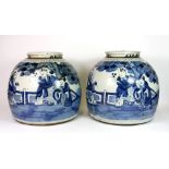 A pair of 19th century hand painted provincial porcelain jars and lids, H.28cm.