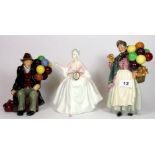 Three Royal Doulton character figures, Biddy Pennyfarthing HN1843 (slight chip), The Ballon Man