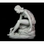 A Herend glazed white porcelain nude figure, H. 25cm.