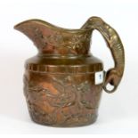 A ceramic lined 19th century copper covered hunting jug, H 20cm.