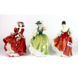Three Royal Doulton lady figures "Top O'Hill" HN1834, "Fair Lady Red" HN2832 and "Buttercup"