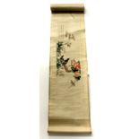 A mid 20th century Chinese hand painted scroll, W. 40cm.