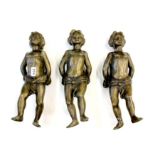 Three large bronze cherub figures, H. 43cm.
