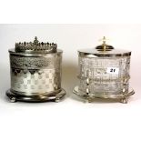 Two silver plated biscuit barrels, H. 20cm.
