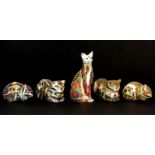 Five Crown Derby cat paperweights.