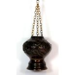 A 19th century Japanese bronze hanging censor, H. 13cm.