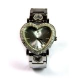 A Guess stainless steel stoneset heart shaped wristwatch.