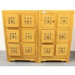 A pair of Chinese style hardwood six drawer cabinets, 45 x 38 x 73cm.