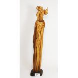 An unusual Chinese carved wooden figure of Lohan, H. 54cm.