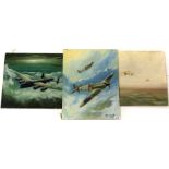 Alex Leonard, three unframed oils on canvas of World War II aircraft, 51 x 41cm.