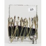 A heavy rectangular studio glass vase with applied metallic luster decoration by Dancing Glass, H.