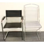 An unusual chromed steel 'Z' shaped chair and a further Italian chromed steel and leather chair.