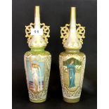 Two 19th century Doulton Lambeth Carrara hand painted and gilt stoneware vases; decorated with