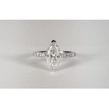 An 18ct white gold (stamped 750) ring set with a lovely marquise cut diamond (2ct diamond, clarity