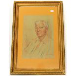 A gilt framed pastel sketch portrait signed Vasco Lazzolo '76, W. 60 x 90cm.