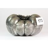 Islamic Interest, a 19th / early 20th century melon shaped white metal box (tested low grade