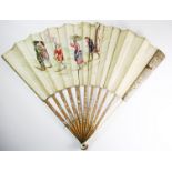 A superb early 19th century hand painted Chinese ivory and bamboo fan decorated with a European