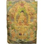 A Tibetan woven and gilt thread Buddhist panel, 60 x 90cm.