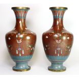 A pair of mid 20th century Chinese cloisonné vases, H. 31cm.